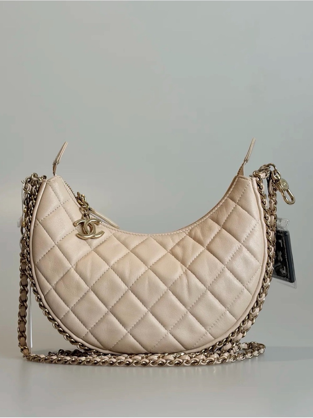 CHANEL Lambskin Quilted Small Hobo Bag Light Beige